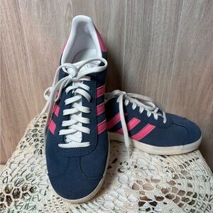 Adidas Gazelle Blue Suede and Pink Stripes Sneakers